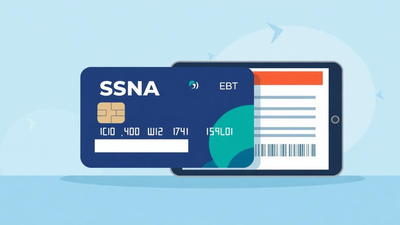 SNAP EBT card next to a tablet, illustrating food stamp eligibility for free tablet options in 2026